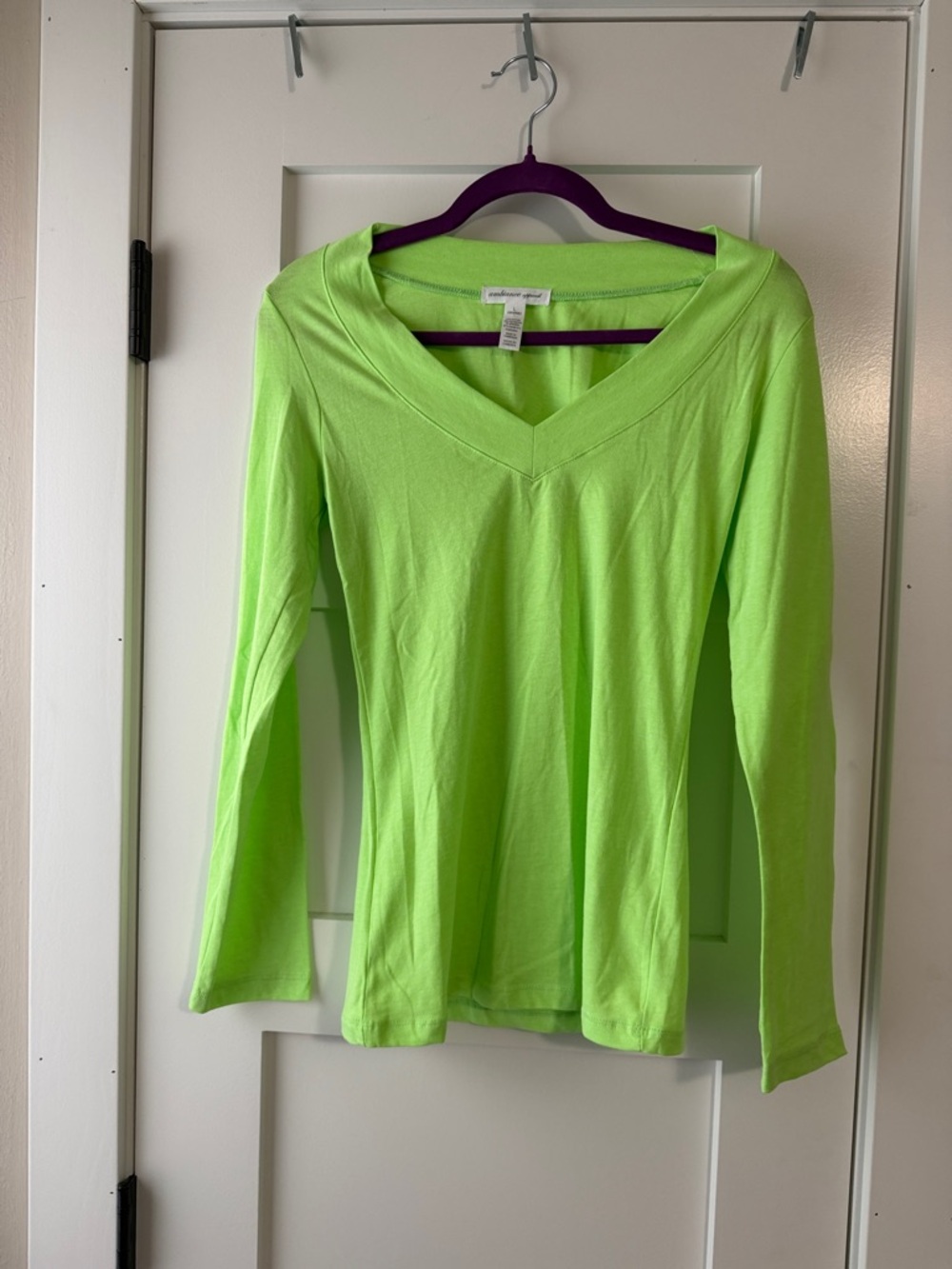 Ambiance Neon Lime V-Neck Long Sleeve Top